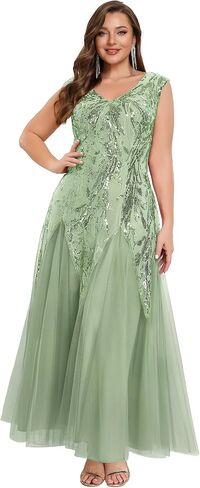 Ever-Pretty Plus Women's V-Neck Sequin Plus Size Formal Evening Dress A-Line Cap Sleeves Prom Dresses Ball Gowns in Kuwait