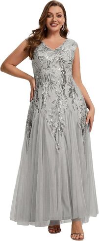 Ever-Pretty Plus Women's V-Neck Sequin Plus Size Formal Evening Dress A-Line Cap Sleeves Prom Dresses Ball Gowns in Kuwait