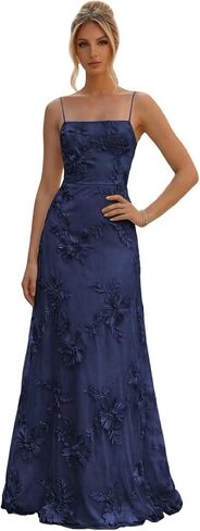 Floral Embroidery Prom Dresses for Women Spaghetti Straps A Line Formal Maxi Dress in Saudi Arabia