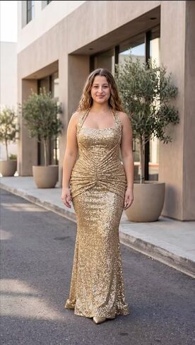 Women's Sequin Mermaid Prom Dress Halter Neck Ruched Formal Evening Gown Sparkly Floor Length Bridesmaid Dress KN129 in Kuwait