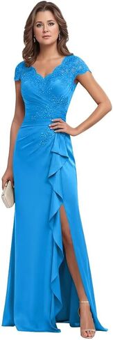 Mother of the Bride Dress for Wedding 2026 Long Ruffle Chiffon Lace Formal Dress with Slit in Saudi Arabia