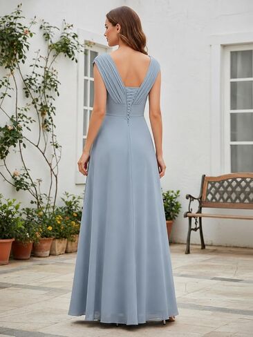 Chiffon Cap Sleeve Mother of The Bride Dresses Long for Women A-Line Pleated V-Neck Wedding Guest Dress in Kuwait
