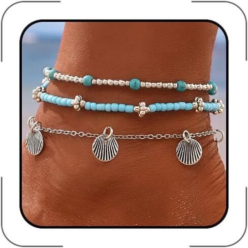 Gold Anklets Bracelets for Women Waterproof Layered Beaded Anklet Bracelets Set Boho Pearl Starfish Shell Anklet Bracelet Stacked Turquoise Anklets Bracelet Summer Beach Foot Jewelry Gift for Women in Saudi Arabia
