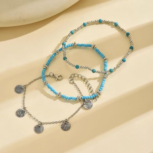 Gold Anklets Bracelets for Women Waterproof Layered Beaded Anklet Bracelets Set Boho Pearl Starfish Shell Anklet Bracelet Stacked Turquoise Anklets Bracelet Summer Beach Foot Jewelry Gift for Women in Saudi Arabia