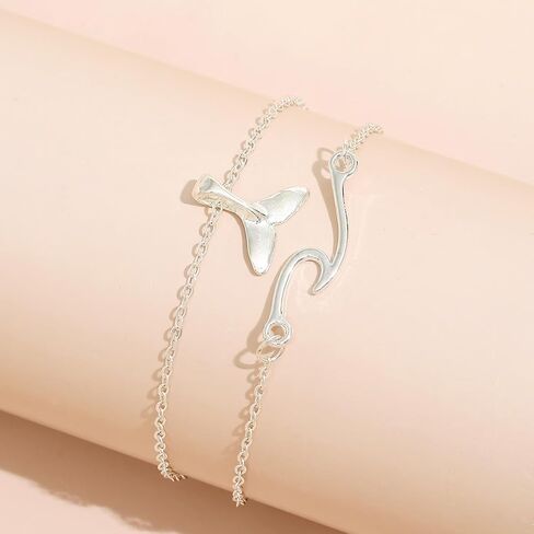 Double Layer Silver Whale Tail Anklet for Women, Wave Charm Design, Adjustable Beach Anklet in Kuwait