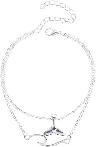 Double Layer Silver Whale Tail Anklet for Women, Wave Charm Design, Adjustable Beach Anklet in Kuwait