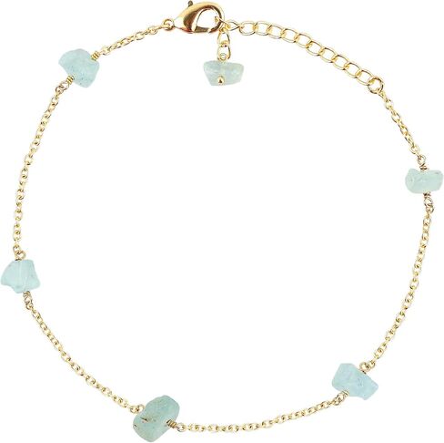 Natural Raw Blue Aquamarine Dainty Anklets, Rough Crystals Stone, Ankle Bracelet, Handmade Hanging Jewelry, 14K Gold Plated, Adjustable Chain, Gift for Women, 9+1.50inch in Saudi Arabia