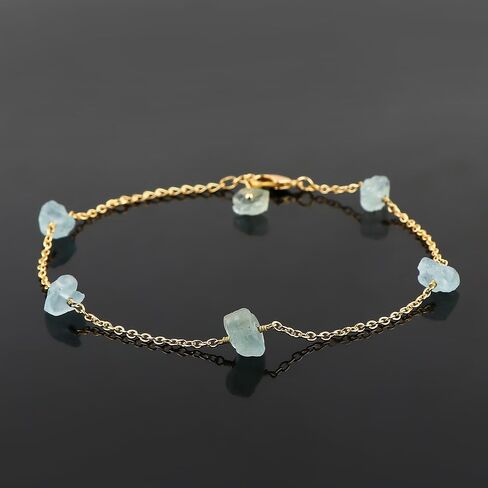 Natural Raw Blue Aquamarine Dainty Anklets, Rough Crystals Stone, Ankle Bracelet, Handmade Hanging Jewelry, 14K Gold Plated, Adjustable Chain, Gift for Women, 9+1.50inch in Saudi Arabia