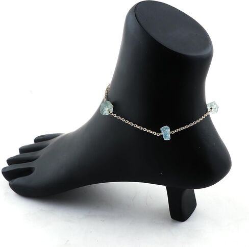 Natural Raw Blue Aquamarine Dainty Anklets, Rough Crystals Stone, Ankle Bracelet, Handmade Hanging Jewelry, 14K Gold Plated, Adjustable Chain, Gift for Women, 9+1.50inch in Saudi Arabia