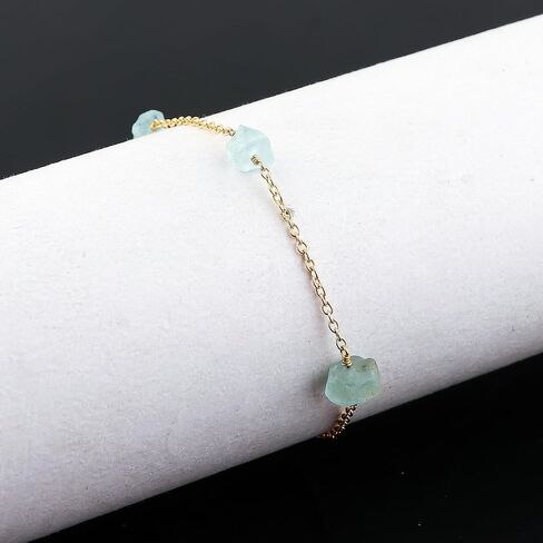 Natural Raw Blue Aquamarine Dainty Anklets, Rough Crystals Stone, Ankle Bracelet, Handmade Hanging Jewelry, 14K Gold Plated, Adjustable Chain, Gift for Women, 9+1.50inch in Saudi Arabia