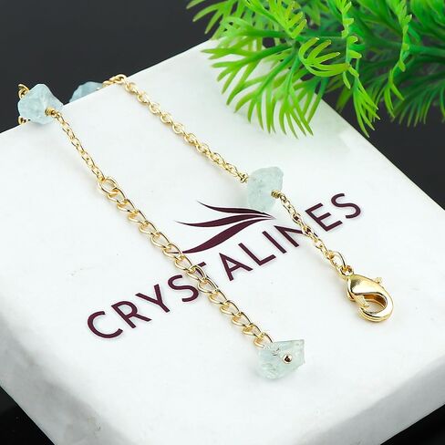 Natural Raw Blue Aquamarine Dainty Anklets, Rough Crystals Stone, Ankle Bracelet, Handmade Hanging Jewelry, 14K Gold Plated, Adjustable Chain, Gift for Women, 9+1.50inch in Saudi Arabia