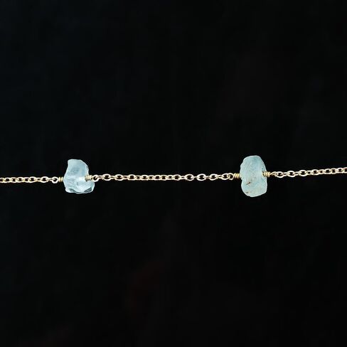Natural Raw Blue Aquamarine Dainty Anklets, Rough Crystals Stone, Ankle Bracelet, Handmade Hanging Jewelry, 14K Gold Plated, Adjustable Chain, Gift for Women, 9+1.50inch in Saudi Arabia