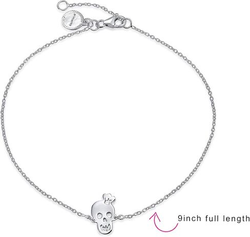Bling Jewelry Whimsical Ankle Bracelet Heart Eyes Smiling Caribbean Pirate Charm Crown Skull Anklet For Women Teens Hot Wife .925 Sterling Silver Adjustable 9 To 10 Inch in Kuwait