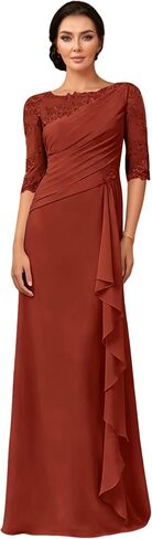 Chiffon Mother of The Bride Dresses for Women Lace Applique Ruffle 3/4 Sleeve Formal Mother of The Groom Dress in Saudi Arabia