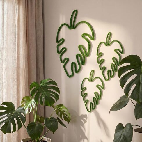 Wesiti 3 قطع ديكور جدار الغابة الاستوائية Monstera Leaf ديكور الحضانة 7.87-9.84 سلك محبوك جدار معلق فن نبات الغابات المطيرة لغرفة النوم والمنزل والمطبخ وغرفة المعيشة وغرفة اللعب in Kuwait