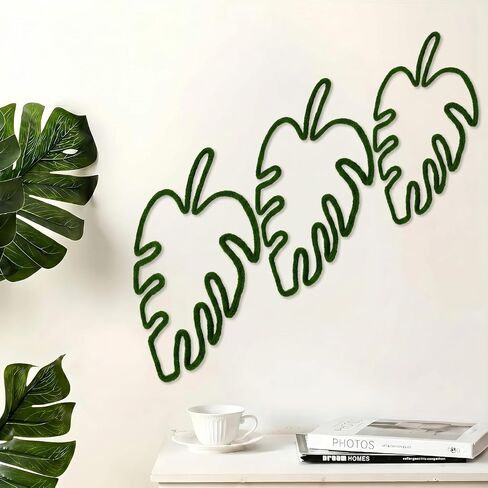 Wesiti 3 قطع ديكور جدار الغابة الاستوائية Monstera Leaf ديكور الحضانة 7.87-9.84 سلك محبوك جدار معلق فن نبات الغابات المطيرة لغرفة النوم والمنزل والمطبخ وغرفة المعيشة وغرفة اللعب in Kuwait
