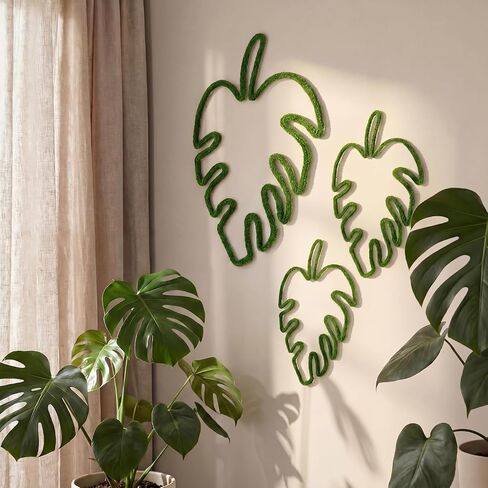 Wesiti 3 قطع ديكور جدار الغابة الاستوائية Monstera Leaf ديكور الحضانة 7.87-9.84 سلك محبوك جدار معلق فن نبات الغابات المطيرة لغرفة النوم والمنزل والمطبخ وغرفة المعيشة وغرفة اللعب in Kuwait