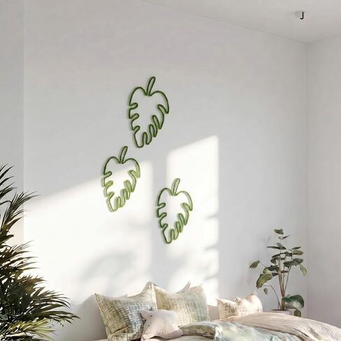 Wesiti 3 قطع ديكور جدار الغابة الاستوائية Monstera Leaf ديكور الحضانة 7.87-9.84 سلك محبوك جدار معلق فن نبات الغابات المطيرة لغرفة النوم والمنزل والمطبخ وغرفة المعيشة وغرفة اللعب in Kuwait