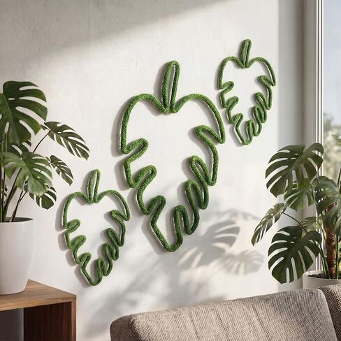 Wesiti 3 قطع ديكور جدار الغابة الاستوائية Monstera Leaf ديكور الحضانة 7.87-9.84 سلك محبوك جدار معلق فن نبات الغابات المطيرة لغرفة النوم والمنزل والمطبخ وغرفة المعيشة وغرفة اللعب in Kuwait
