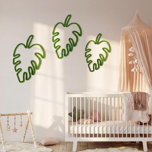 Wesiti 3 قطع ديكور جدار الغابة الاستوائية Monstera Leaf ديكور الحضانة 7.87-9.84 سلك محبوك جدار معلق فن نبات الغابات المطيرة لغرفة النوم والمنزل والمطبخ وغرفة المعيشة وغرفة اللعب in Kuwait