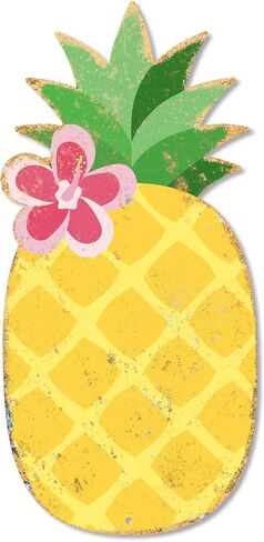 Putuo Decor Pineapple Metal Wall Decor, 13.78" x 6.64" Summer Tin Wall Sign, Tropical Fruit Hanging Art for Beach House Patio Porch Garden Pool Tiki Bar Summer Home Decor in Kuwait