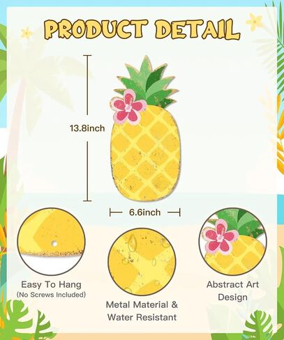Putuo Decor Pineapple Metal Wall Decor, 13.78" x 6.64" Summer Tin Wall Sign, Tropical Fruit Hanging Art for Beach House Patio Porch Garden Pool Tiki Bar Summer Home Decor in Kuwait