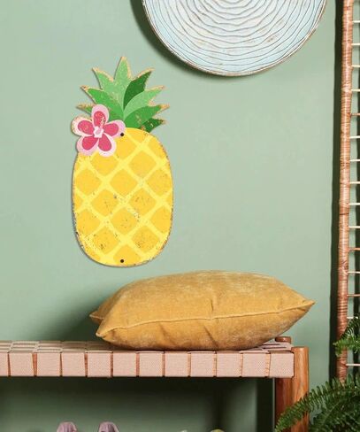 Putuo Decor Pineapple Metal Wall Decor, 13.78" x 6.64" Summer Tin Wall Sign, Tropical Fruit Hanging Art for Beach House Patio Porch Garden Pool Tiki Bar Summer Home Decor in Kuwait