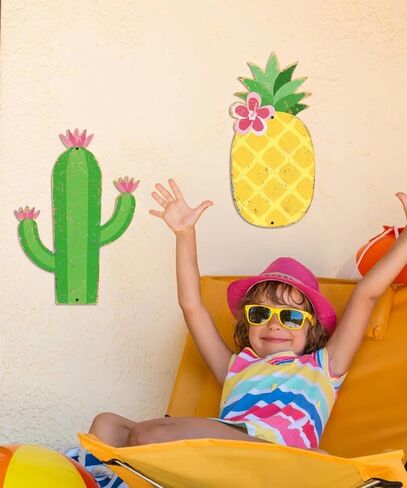 Putuo Decor Pineapple Metal Wall Decor, 13.78" x 6.64" Summer Tin Wall Sign, Tropical Fruit Hanging Art for Beach House Patio Porch Garden Pool Tiki Bar Summer Home Decor in Kuwait