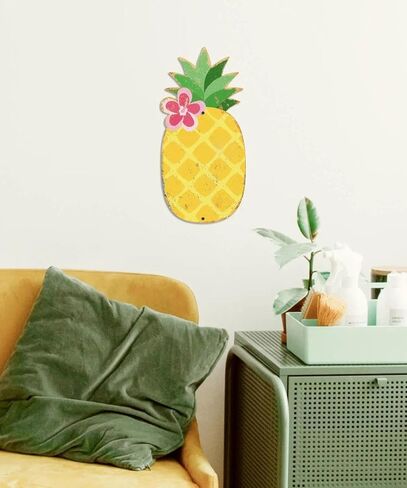 Putuo Decor Pineapple Metal Wall Decor, 13.78" x 6.64" Summer Tin Wall Sign, Tropical Fruit Hanging Art for Beach House Patio Porch Garden Pool Tiki Bar Summer Home Decor in Kuwait