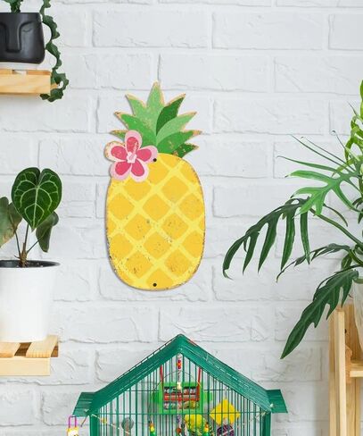 Putuo Decor Pineapple Metal Wall Decor, 13.78" x 6.64" Summer Tin Wall Sign, Tropical Fruit Hanging Art for Beach House Patio Porch Garden Pool Tiki Bar Summer Home Decor in Kuwait