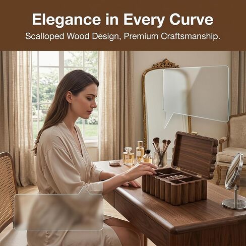Scalloped Wooden Jewelry Storage Box – Multi-Functional Decorative Organizer for Elegance in Saudi Arabia