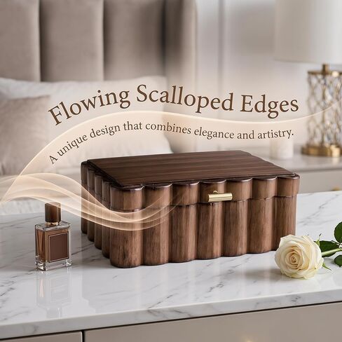 Scalloped Wooden Jewelry Storage Box – Multi-Functional Decorative Organizer for Elegance in Saudi Arabia