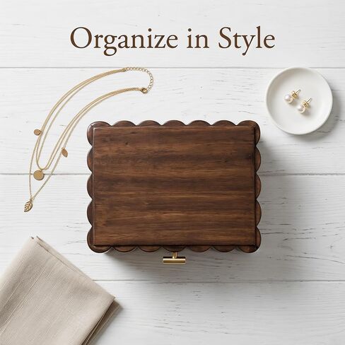 Scalloped Wooden Jewelry Storage Box – Multi-Functional Decorative Organizer for Elegance in Saudi Arabia