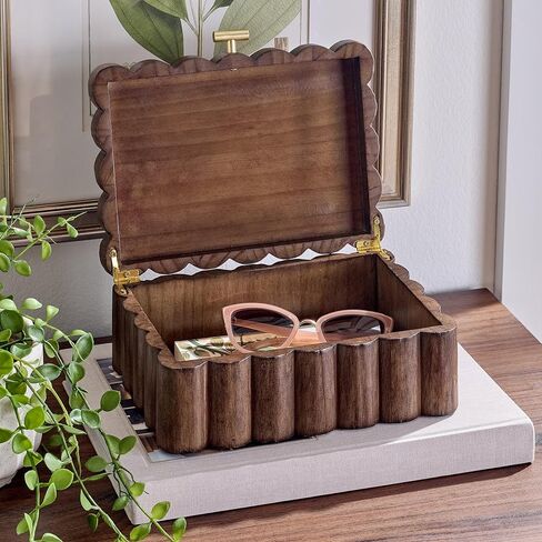 Scalloped Wooden Jewelry Storage Box – Multi-Functional Decorative Organizer for Elegance in Saudi Arabia