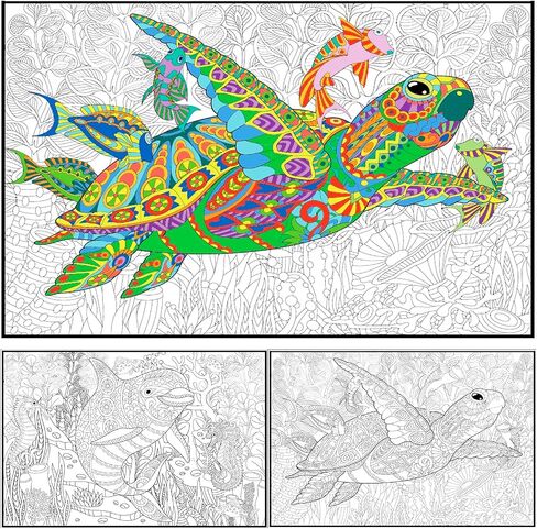 Set of 2 Giant Coloring Posters - Turtle and Dolphin Wall Coloring Poster for Kids & Adults - Large Coloring Sheets for Group Activity - Huge Big Coloring Page - Jumbo Coloring for Table Floor in Saudi Arabia