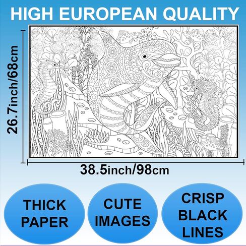 Set of 2 Giant Coloring Posters - Turtle and Dolphin Wall Coloring Poster for Kids & Adults - Large Coloring Sheets for Group Activity - Huge Big Coloring Page - Jumbo Coloring for Table Floor in Saudi Arabia