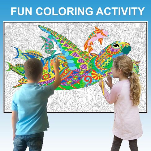 Set of 2 Giant Coloring Posters - Turtle and Dolphin Wall Coloring Poster for Kids & Adults - Large Coloring Sheets for Group Activity - Huge Big Coloring Page - Jumbo Coloring for Table Floor in Saudi Arabia