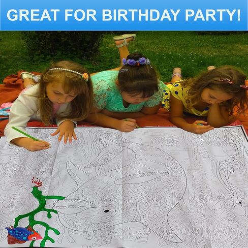 Set of 2 Giant Coloring Posters - Turtle and Dolphin Wall Coloring Poster for Kids & Adults - Large Coloring Sheets for Group Activity - Huge Big Coloring Page - Jumbo Coloring for Table Floor in Saudi Arabia