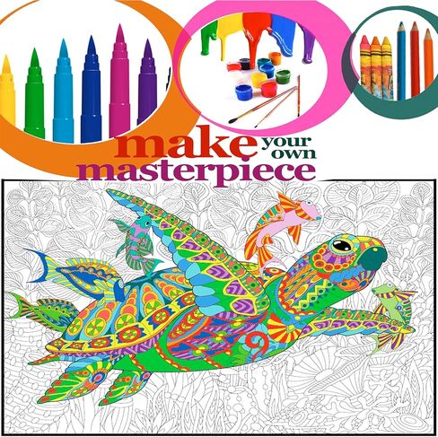 Set of 2 Giant Coloring Posters - Turtle and Dolphin Wall Coloring Poster for Kids & Adults - Large Coloring Sheets for Group Activity - Huge Big Coloring Page - Jumbo Coloring for Table Floor in Saudi Arabia