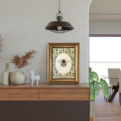 الذهب مؤطرة جدار الفن خمر النحل قماش جدار الفن Cottagecore الأزهار يطبع ريفي النباتية الحشرات صورة حديقة نحلة مزرعة ديكور لغرفة المعيشة غرفة نوم، 8x10 in Kuwait
