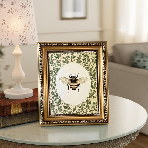 الذهب مؤطرة جدار الفن خمر النحل قماش جدار الفن Cottagecore الأزهار يطبع ريفي النباتية الحشرات صورة حديقة نحلة مزرعة ديكور لغرفة المعيشة غرفة نوم، 8x10 in Kuwait