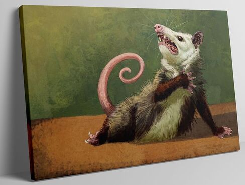 Funny Opossum Canvas Wall Art Humor Opossum Painting Picture Wall Decor Quirky Screaming Possum Animal Poster Print Artwork for Living Room Bedroom Home Office Home Decoration 12x16in in Saudi Arabia