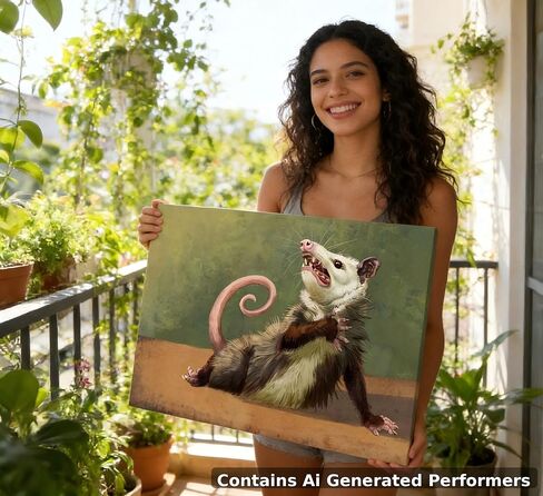 Funny Opossum Canvas Wall Art Humor Opossum Painting Picture Wall Decor Quirky Screaming Possum Animal Poster Print Artwork for Living Room Bedroom Home Office Home Decoration 12x16in in Saudi Arabia