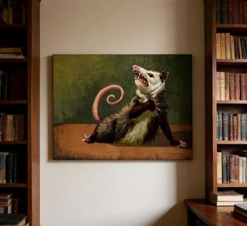 Funny Opossum Canvas Wall Art Humor Opossum Painting Picture Wall Decor Quirky Screaming Possum Animal Poster Print Artwork for Living Room Bedroom Home Office Home Decoration 12x16in in Saudi Arabia