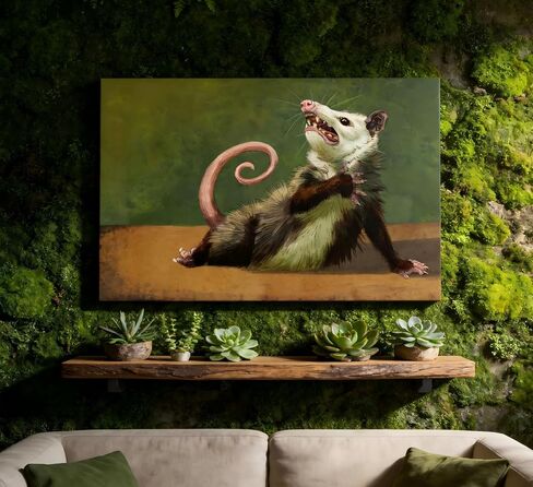 Funny Opossum Canvas Wall Art Humor Opossum Painting Picture Wall Decor Quirky Screaming Possum Animal Poster Print Artwork for Living Room Bedroom Home Office Home Decoration 12x16in in Saudi Arabia