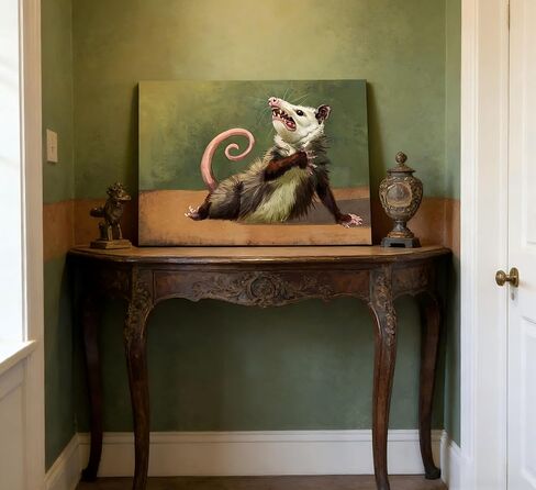 Funny Opossum Canvas Wall Art Humor Opossum Painting Picture Wall Decor Quirky Screaming Possum Animal Poster Print Artwork for Living Room Bedroom Home Office Home Decoration 12x16in in Saudi Arabia