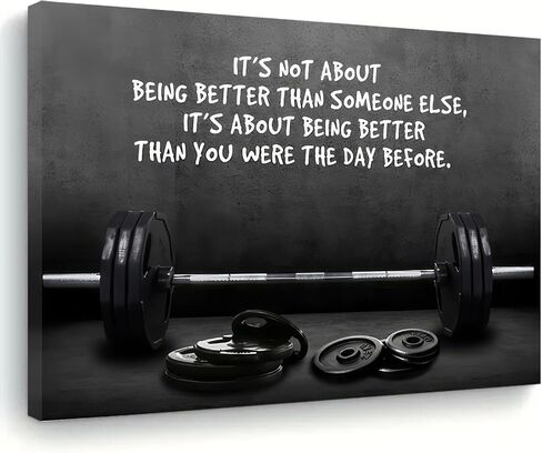 Black White Gym Canvas Wall Art Motivational Gym Picture Wall Decor Framed Modern Inspirational Quotes Sports Paintings Barbell Fitness Lovers Poster Printing Artwork for Living Room Bedroom 12x16 in in Kuwait