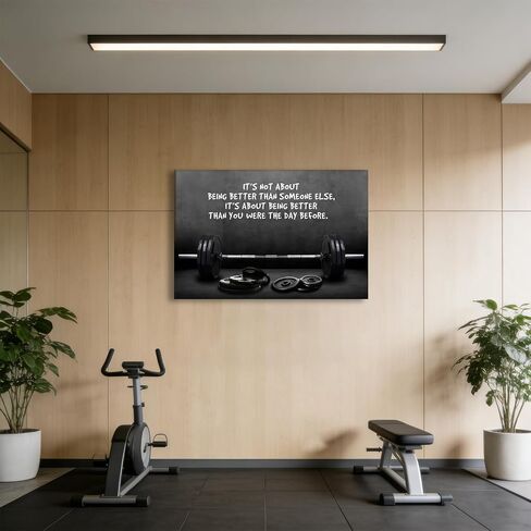 Black White Gym Canvas Wall Art Motivational Gym Picture Wall Decor Framed Modern Inspirational Quotes Sports Paintings Barbell Fitness Lovers Poster Printing Artwork for Living Room Bedroom 12x16 in in Kuwait