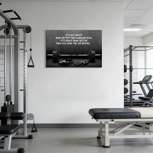 Black White Gym Canvas Wall Art Motivational Gym Picture Wall Decor Framed Modern Inspirational Quotes Sports Paintings Barbell Fitness Lovers Poster Printing Artwork for Living Room Bedroom 12x16 in in Kuwait