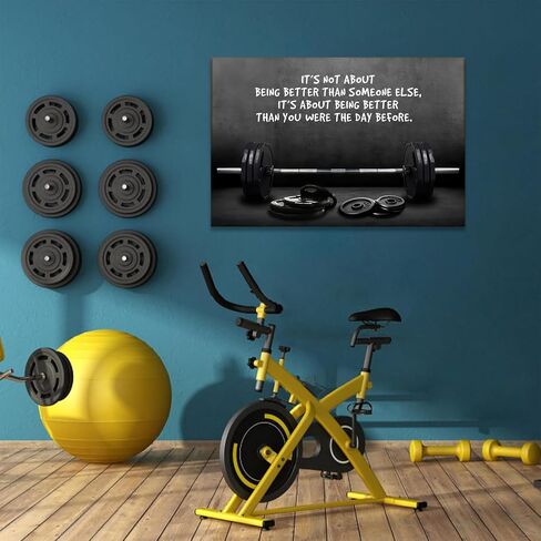 Black White Gym Canvas Wall Art Motivational Gym Picture Wall Decor Framed Modern Inspirational Quotes Sports Paintings Barbell Fitness Lovers Poster Printing Artwork for Living Room Bedroom 12x16 in in Kuwait
